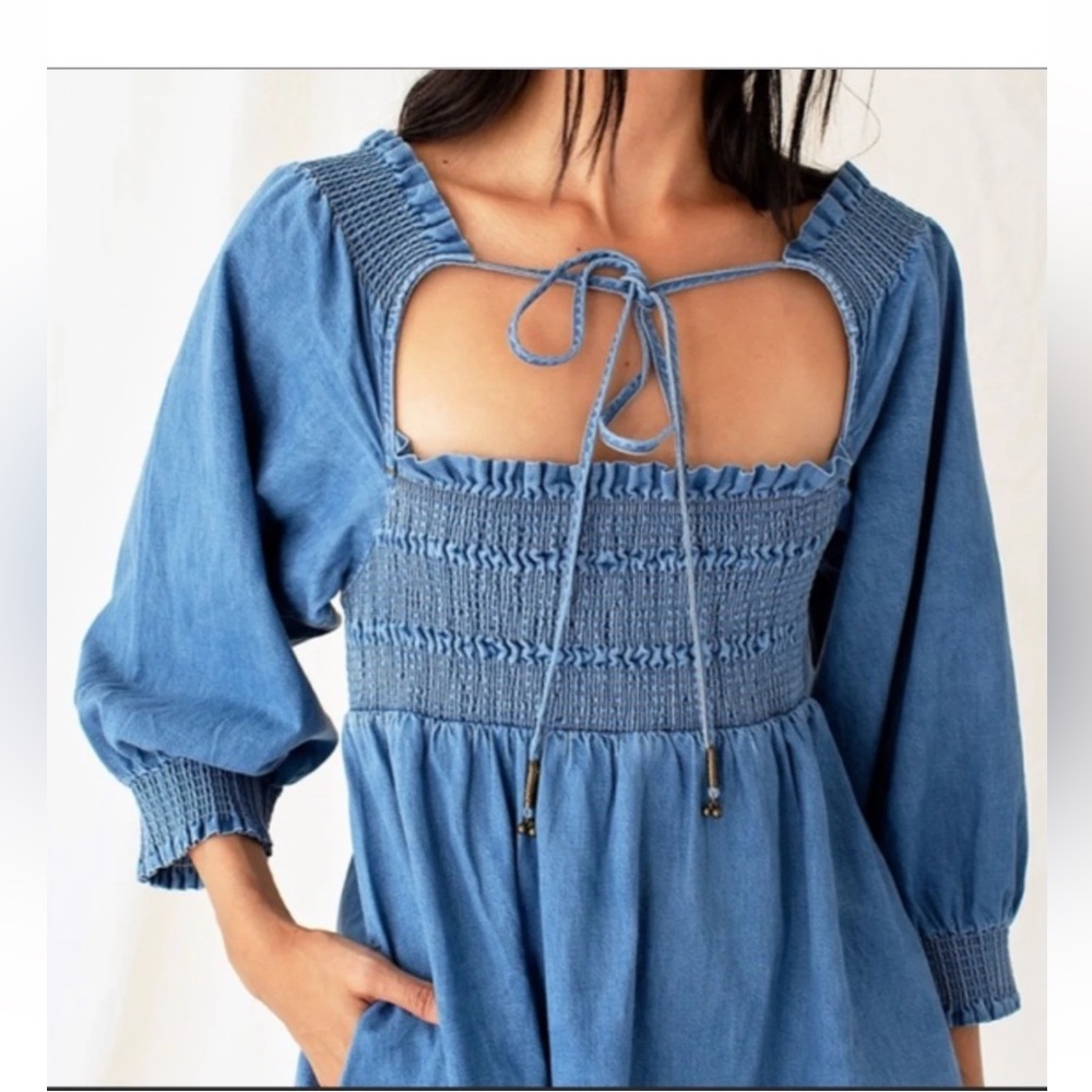 Free People Olive Green Smocked Mini This is Everything Dress size SP - Picture 3 of 9